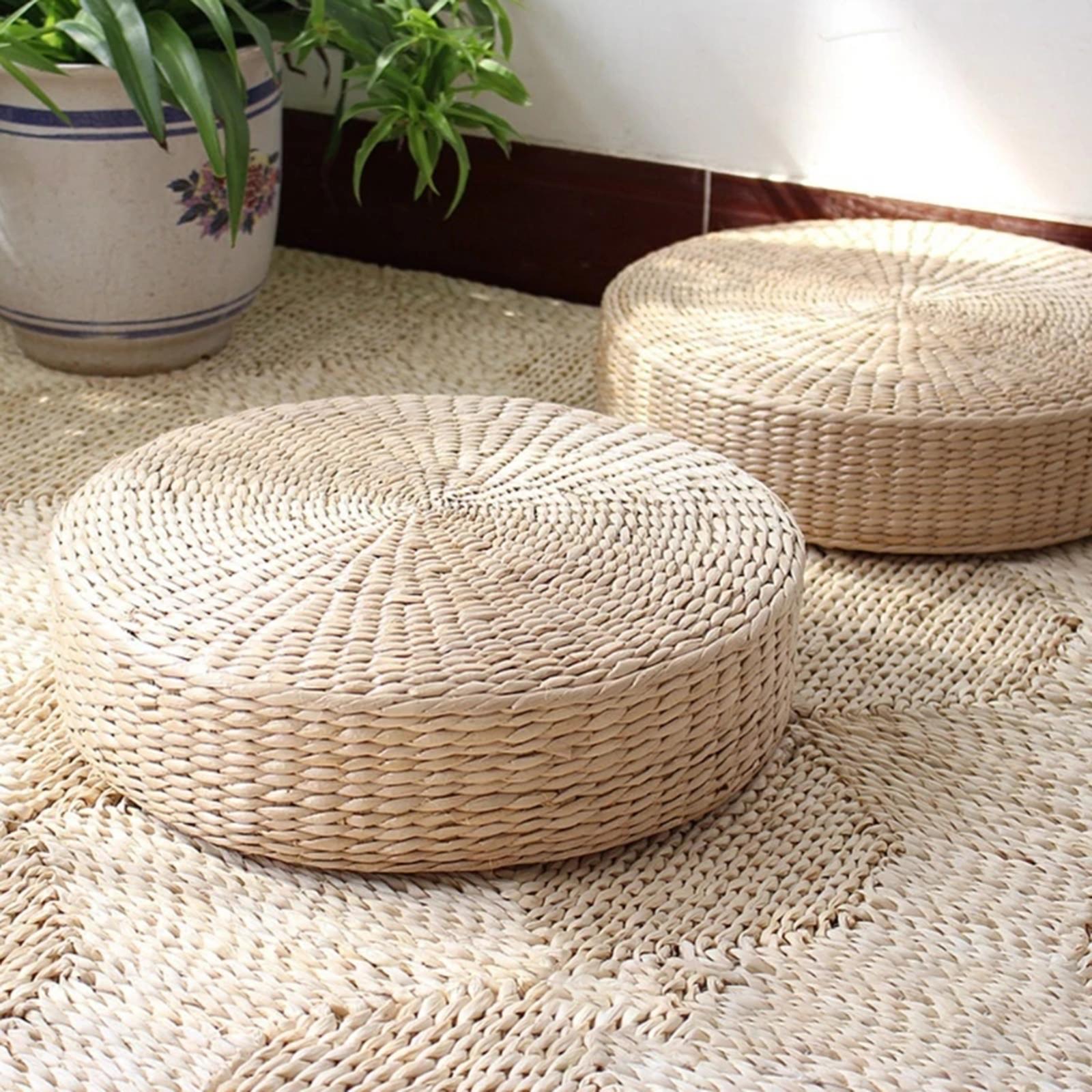 Natural Straw Round Pouf Handm - đánh giá và giá Japanese Home Textiles
