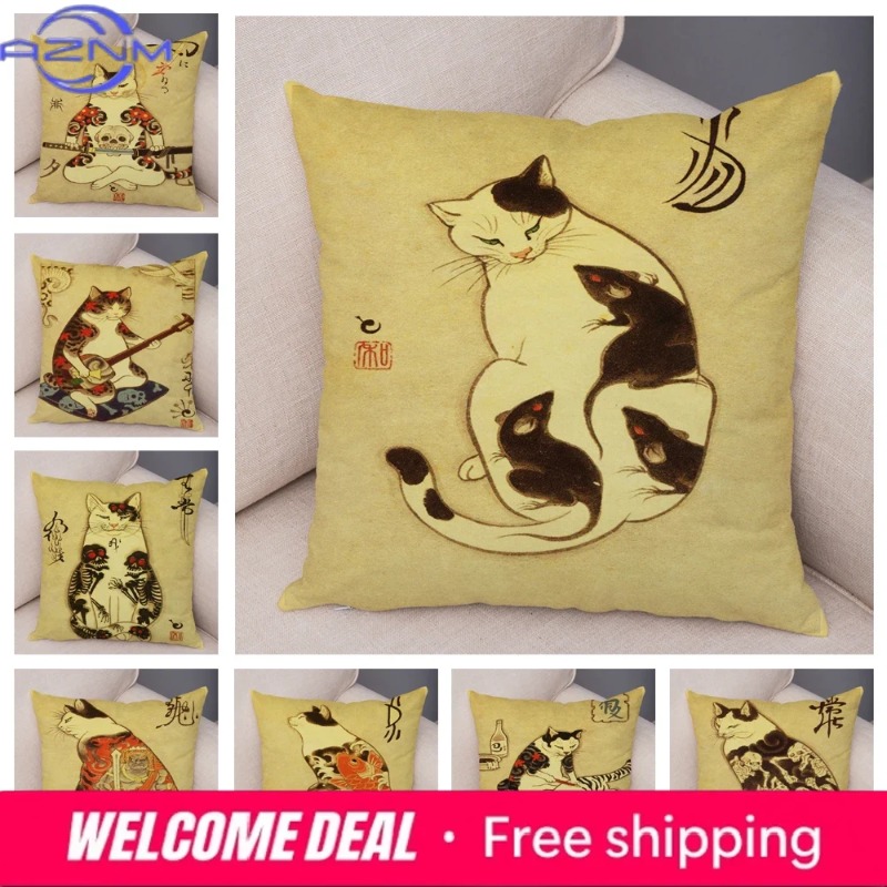Vintage Japanese Samurai Cat T - đánh giá và giá Japanese Home Textiles