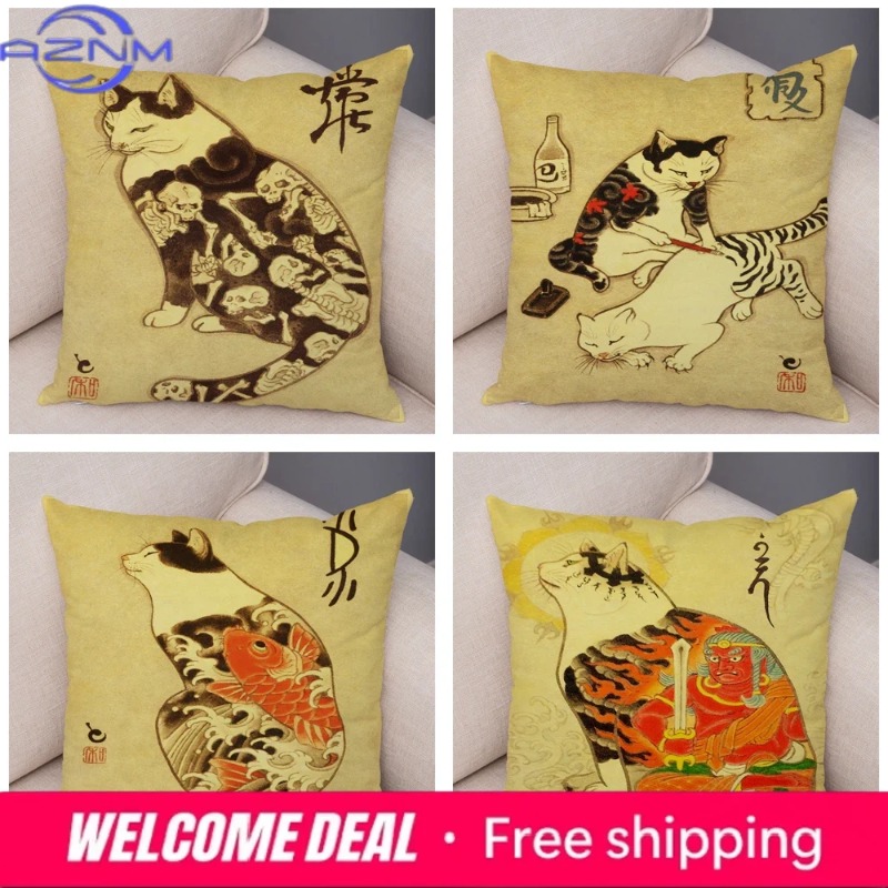 Vintage Japanese Samurai Cat T - đánh giá và giá Japanese Home Textiles