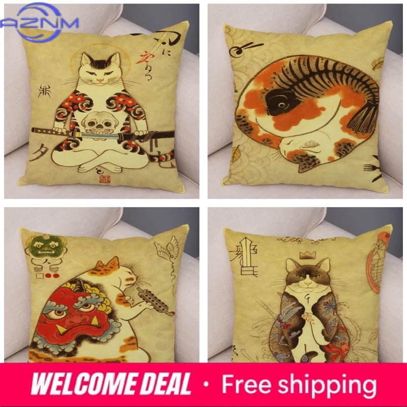 Vintage Japanese Samurai Cat T - đánh giá và giá Japanese Home Textiles