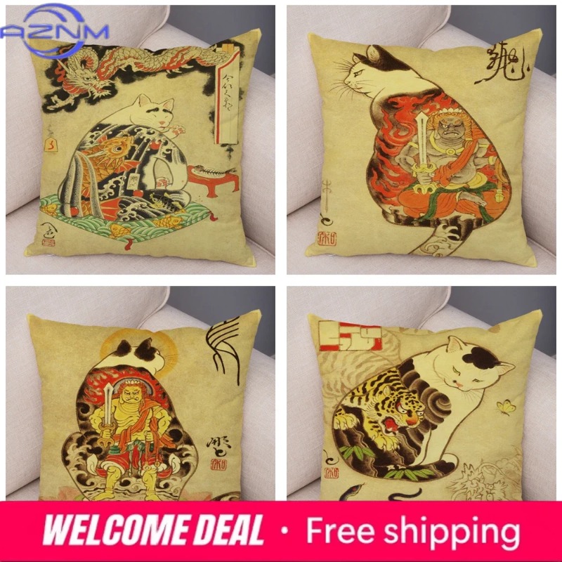 Vintage Japanese Samurai Cat T - đánh giá và giá Japanese Home Textiles